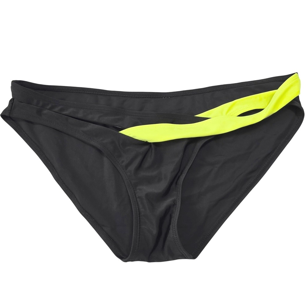 Women Size L Bikini Bottom Black Neon Yellow Cut-out Strappy Waist